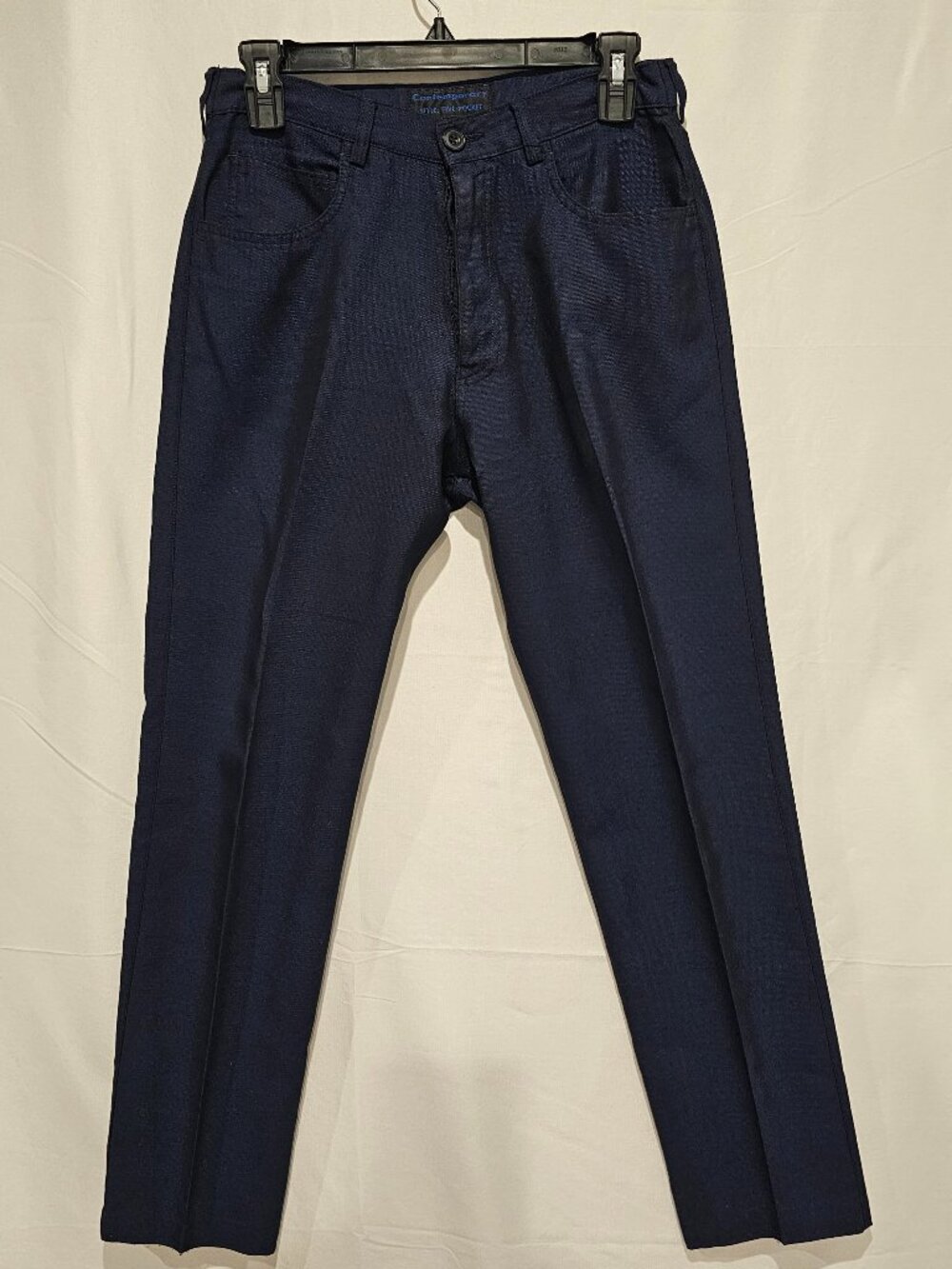 Men's Blue Dress Pants Size 30 Slim Fit Poly Blend Flat Front Business Casual